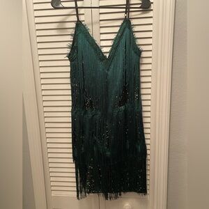 Green holiday flapper style dress